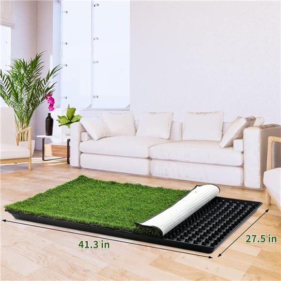 Dog Grass Pad with Tray(41.3×27.5 in), Large Reusable 3-Layer Dog Pee Grass Pads - Picture 3 of 7